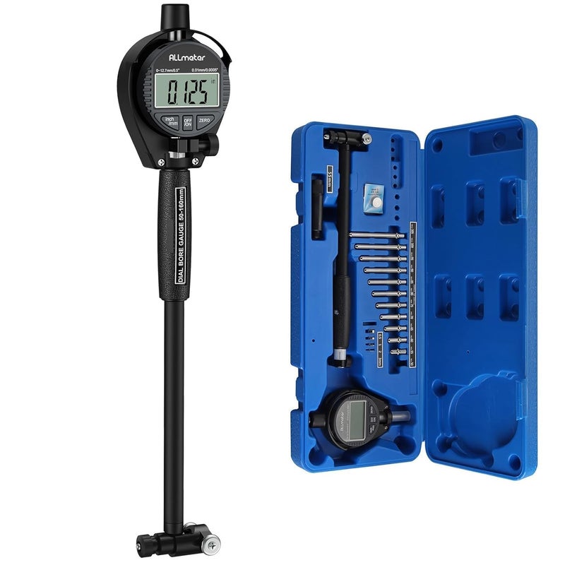 ALLmeter Store Digital Bore Gauge Kit 50-160mm (2-6") - 0.01mm Precision Internal Diameter Measuring Tool with 12 Interchangeable Probes & Extension Rods for Engine Cylinders, Hydraulic Systems & Deep Hole - Image 1